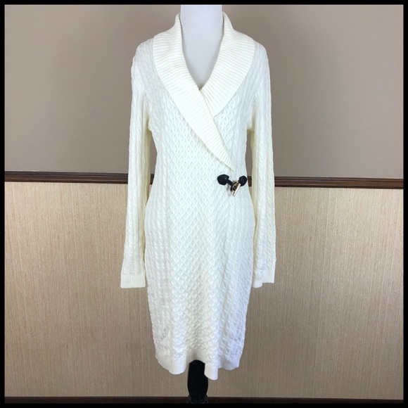 white wrap sweater dress